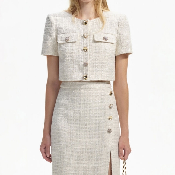 Sold Out SELF-PORTRAIT Cream Bouclé Crop Top - Picture 2 of 10